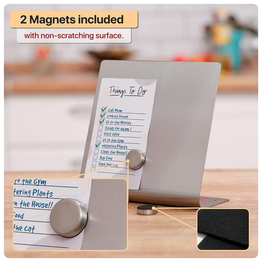 Magnetic Bulletin Board with Stand – Small Dry Erase Memo Board – Tabletop Metal Easel for Magnet Display – Mini Home Decor – 8x8 Inches + 2 Magnets