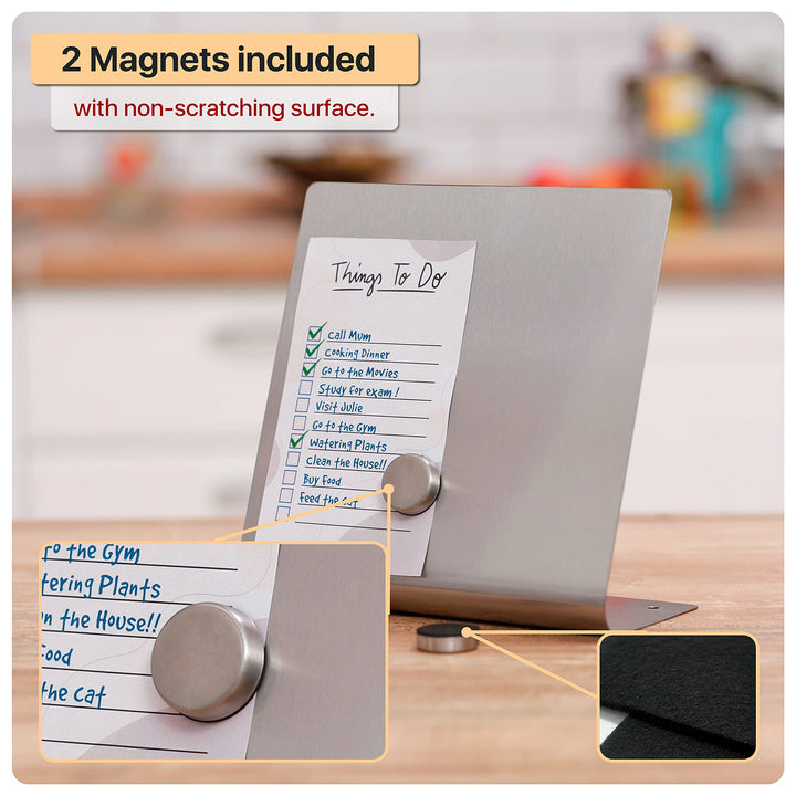 Magnetic Bulletin Board with Stand – Small Dry Erase Memo Board – Tabletop Metal Easel for Magnet Display – Mini Home Decor – 8x8 Inches + 2 Magnets