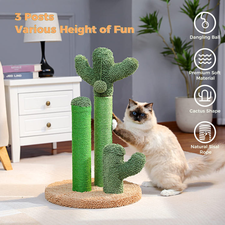Cat Scratching Post Cactus Cat Scratcher with 3 Scratching Poles and Dangling Ball Large 27 Inches