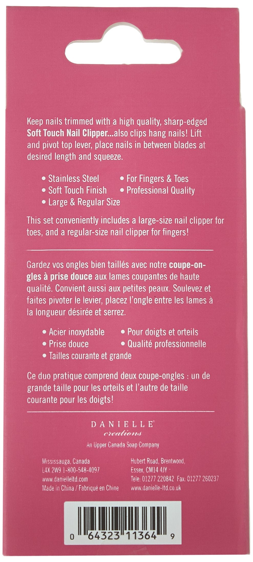 Danielle Creations Soft Touch Stainless Steel Duo Nail Clippers Set, Pink