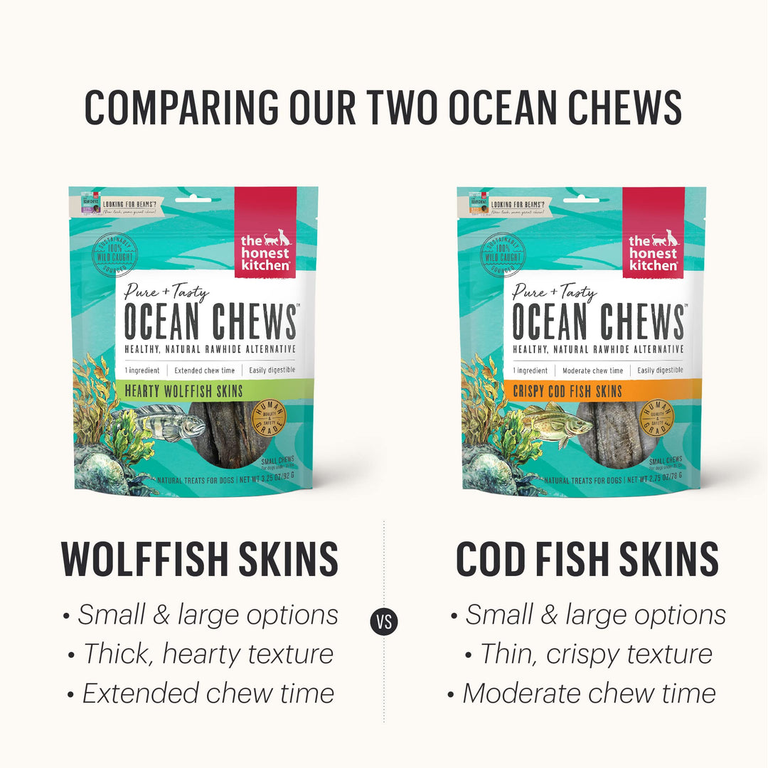 Ocean Chews Hearty Wolffish Skins Dog Treats, 6 oz (Beams)