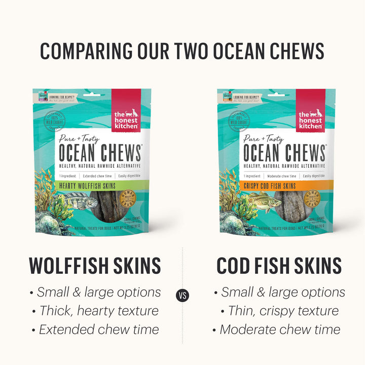 Ocean Chews Hearty Wolffish Skins Dog Treats, 6 oz (Beams)