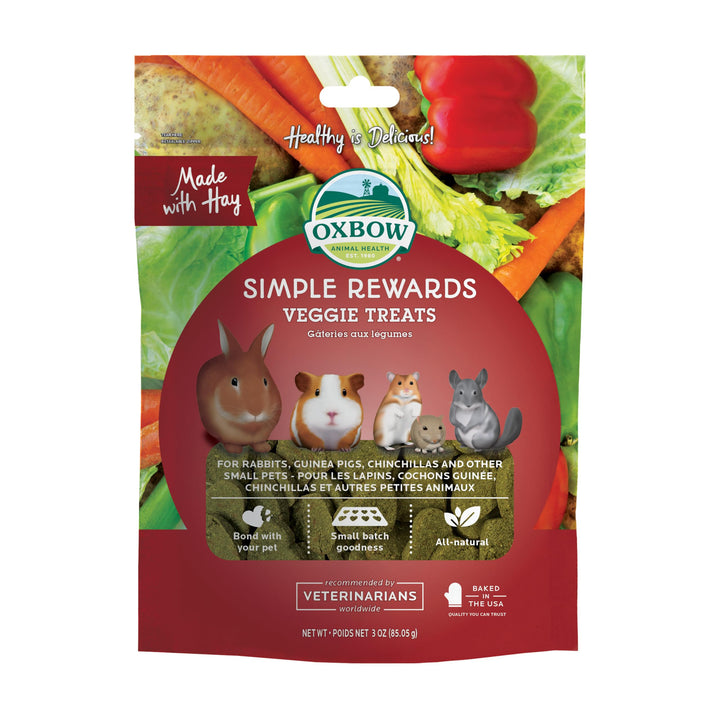 Animal Health Simple Rewards Veggie Treats, Carrots & Bell Pepper Guinea Pig & Bunny Treats, Pet Snack for Rabbit & Guinea Pig, Made with Hay, Alfalfa for Rabbit, 3 oz Bag