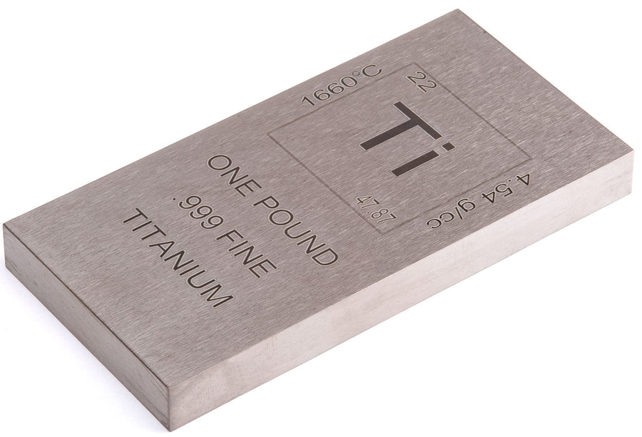 Titanium Bar - 1lb Laser Engraved .999 Pure Bullion Bar Chemistry Element Design