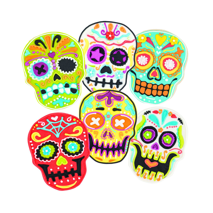 Sugar Skull Cutters Set of 3 for Making, Creating Professional Quality Day of the Dead Día de Los Muertos Themed Cookies, Baked Treats, Lime/White