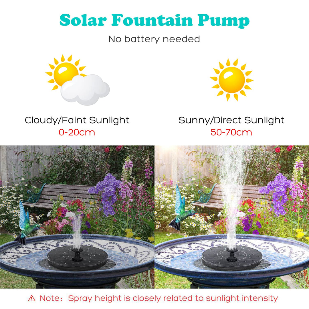1W Solar Bird Bath Fountain Pump, Solar Fountain with 6 Nozzle, Free Standing Floating Solar Powered Water Fountain Pump for Bird Bath, Garden, Pond, Pool, Outdoor