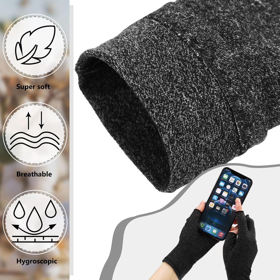 3 Pairs Craft Gloves Hands Compression Gloves Fingerless Pressure Gloves Joint Relief Hand Gloves for Quilting Support Sewing Knitting Typing Household Duties (M, Black, Gray, Purple)