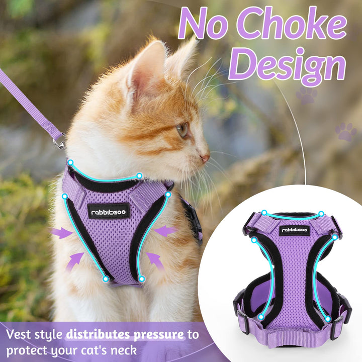 Cat Harness and Leash for Walking, Escape Proof Soft Adjustable Vest Harnesses for Cats, Easy Control Breathable Reflective Strips Jacket, Light Purple, XS