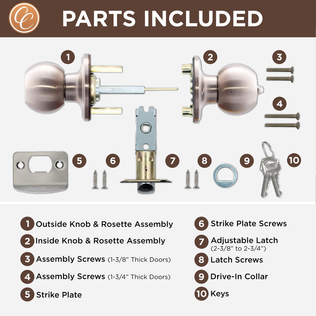 BK2040SS Ball Door Knob, Keyed Entry Function, 1 Pack, in Satin Stainless