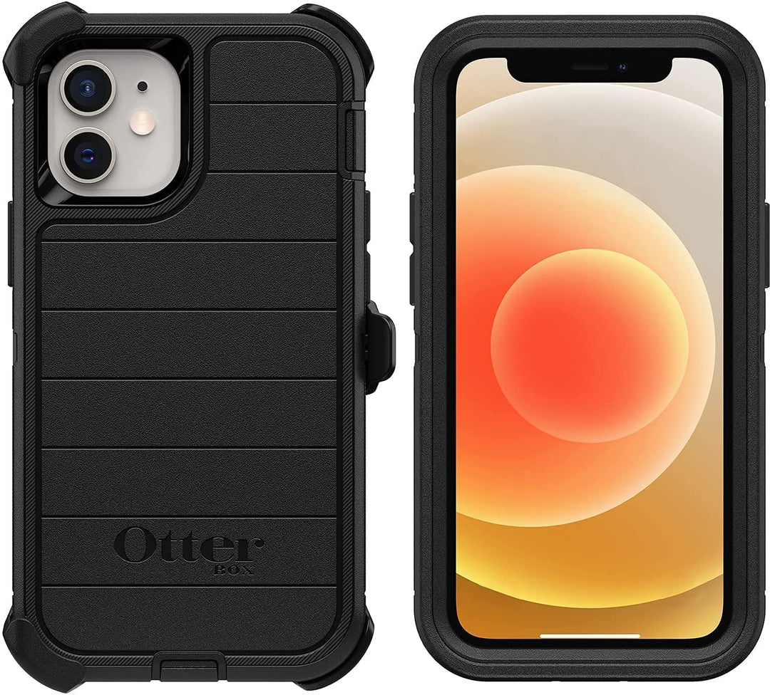 Defender Screenless Series Rugged Case & Belt Clip Holster for iPhone 12 Mini (NOT 12/Pro/Pro Max) Non-Retail Packaging - Black - with Microbial Defense