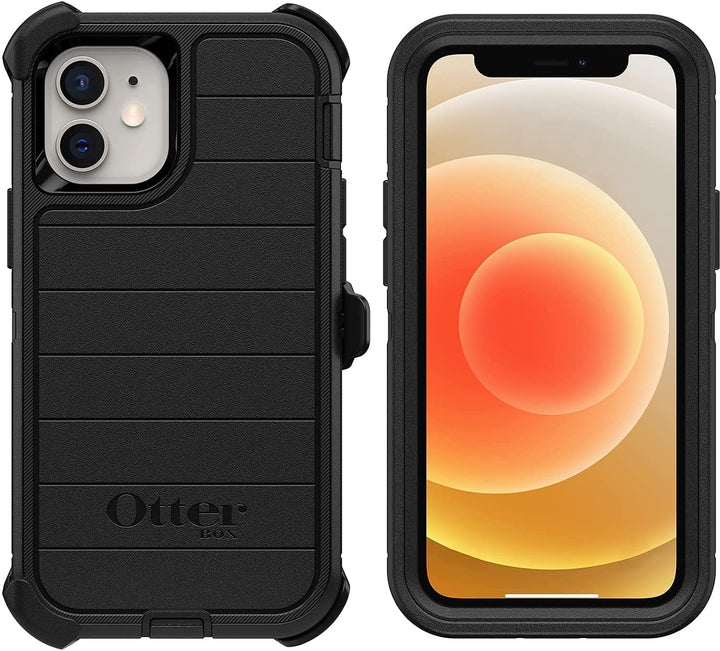 Defender Screenless Series Rugged Case & Belt Clip Holster for iPhone 12 Mini (NOT 12/Pro/Pro Max) Non-Retail Packaging - Black - with Microbial Defense
