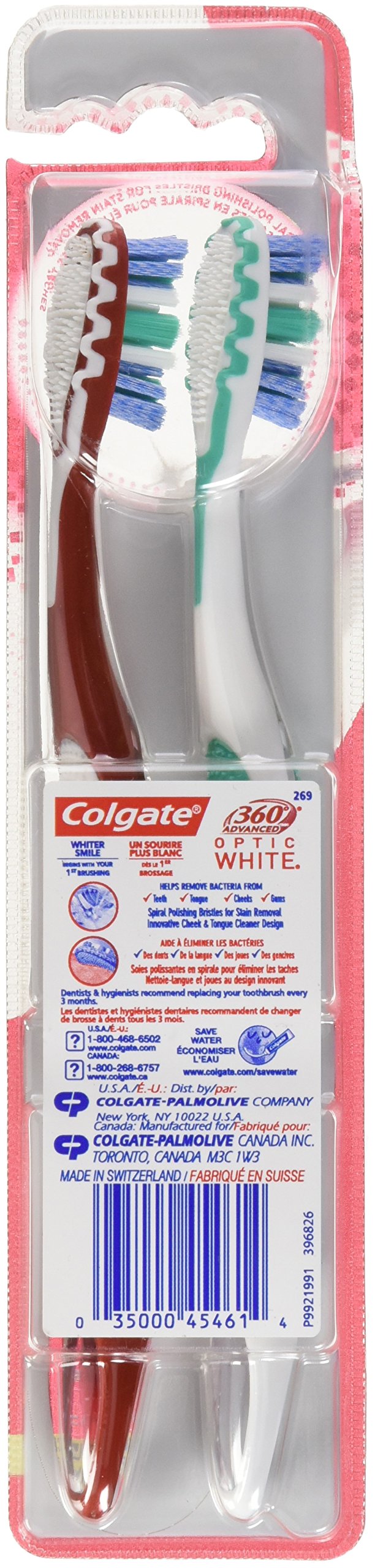 360 Advanced Optic White Toothbrush, Soft, 2 Count