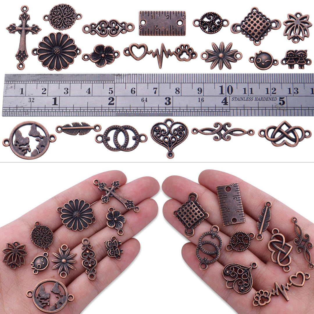 100g Red Copper Charms Connectors Tibetan Flower Heart Cross Charms Pendants Beads Connector Jewelry Connector Charms Craft Supplies for DIY Bracelet Necklace Making Findings