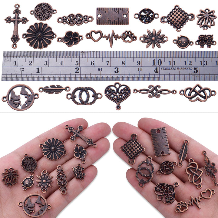 100g Red Copper Charms Connectors Tibetan Flower Heart Cross Charms Pendants Beads Connector Jewelry Connector Charms Craft Supplies for DIY Bracelet Necklace Making Findings