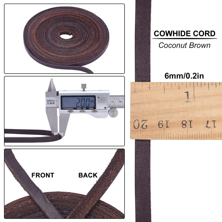 197Inch 6mm Dark Brown Flat Genuine Leather Cord Leather String Full Grain Cord Lace Cowhide Leather Strips for Jewelry Making DIY Craft Projects Belts Keychains