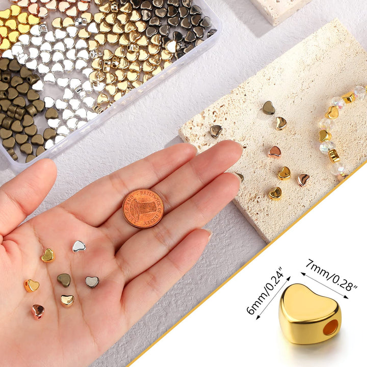 400 Pcs Heart Beads for Jewelry Making Heart Spacer Beads Heart Shape Beads Small Hole Heart Charms for Bracelets Necklace Earring DIY Handmade Craft(Mixed Color)