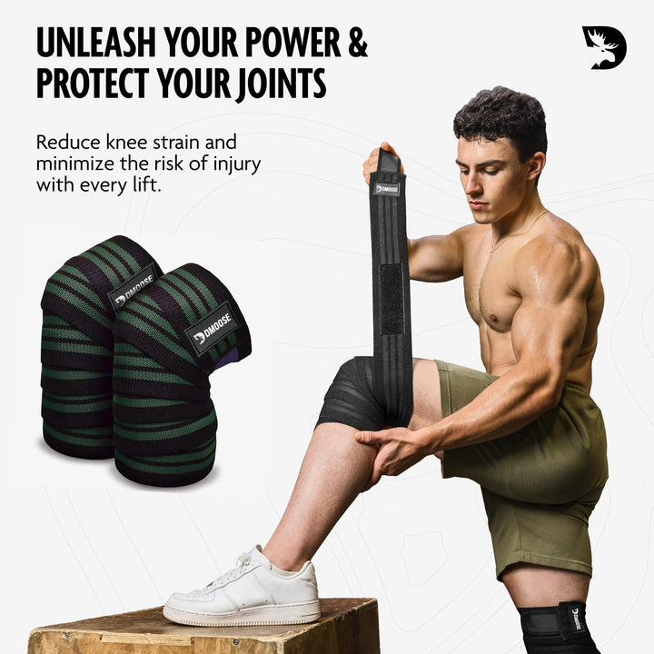 DMoose Compression Knee Brace wraps - Knee Sleeves for Weightlifting & Compression Wraps for legs, Running and Muscle Pain Relief, Joint Protection and Support for knees - Dark Green Stripes (Pair)