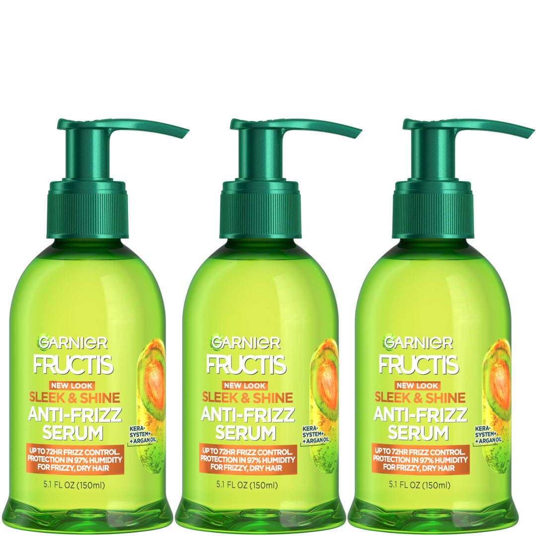 Fructis Sleek and Shine Anti-Frizz Serum for Frizzy, Dry, Unmanageable Hair, 5.1 Ounce (3 Count)