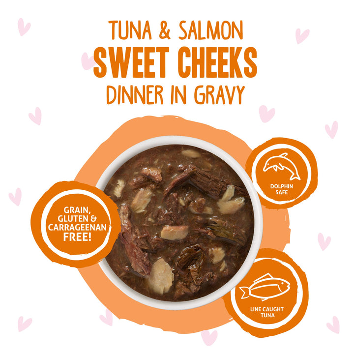 B.F.F. OMG - Best Feline Friend Oh My Gravy!, Tuna & Salmon Sweet Cheeks with Tuna & Salmon in Gravy Cat Food, 3oz Pouch (Pack of 12)