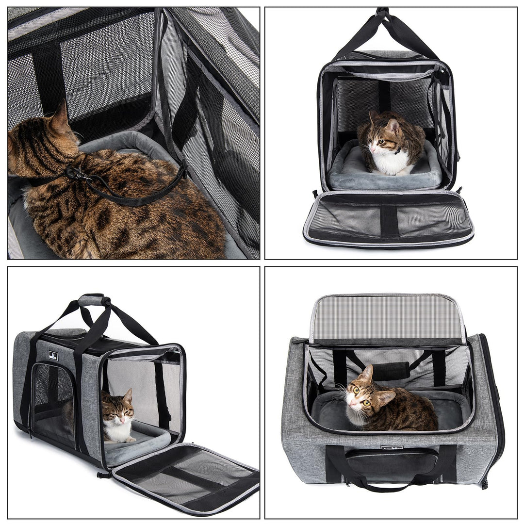 Wakytu Pet Carrier for Small Cats Dogs, Dog Carrier Travel Bag with Adequate Ventilation, 5 Mesh Windows, 3 Entrance, Locking Safety Zippers, Padded Shoulder and Carrying Strap, Medium