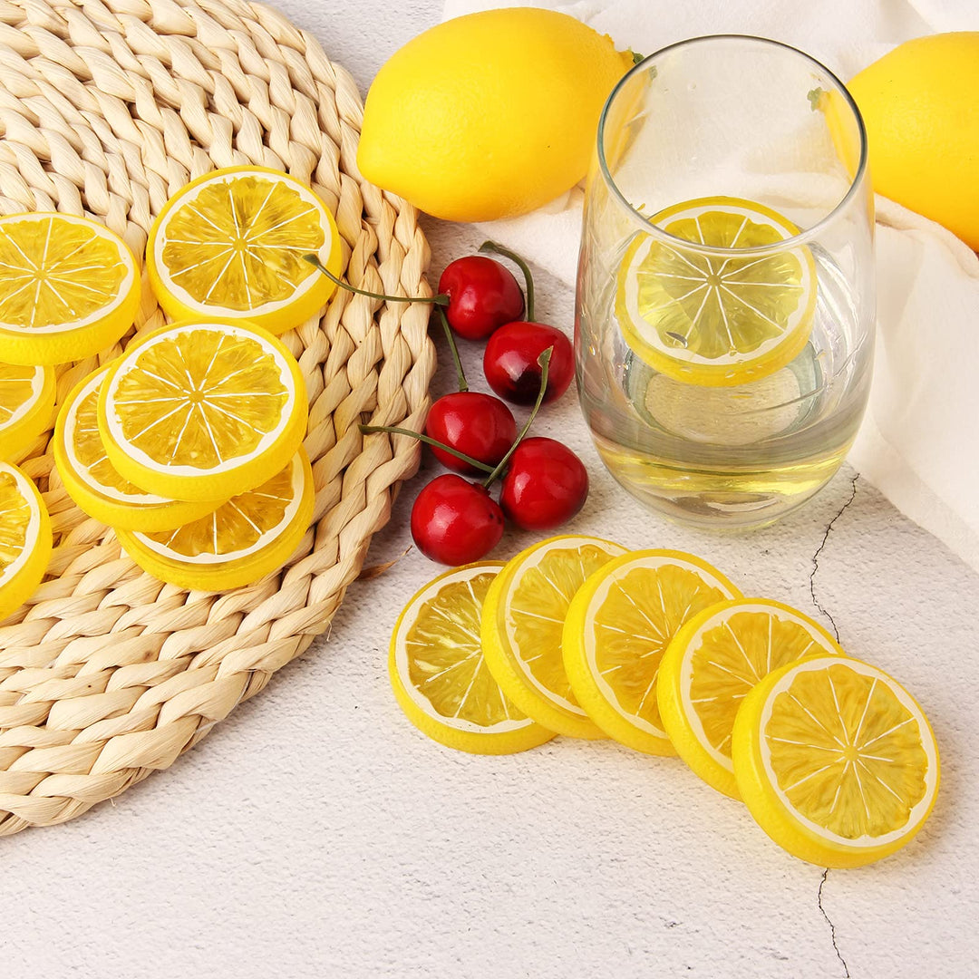 20pcs Mini Simulation Fruit Lemon Slices,Fake Artificial Plastic Fruit Model Decorative Wedding Ornament Festival Decoration,Photography Props,Basket Display Filler Fruit (Yellow)