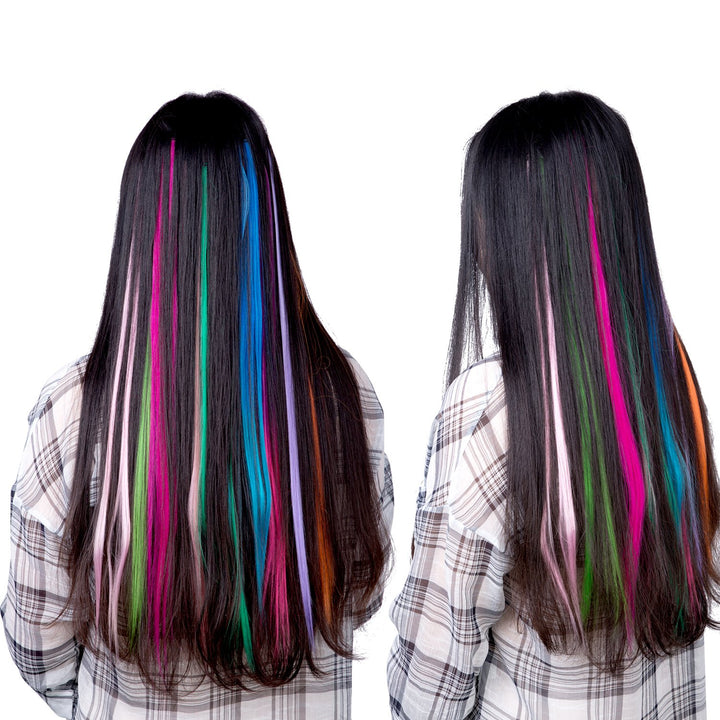 30 Pieces Colorful Party Highlights Clip in Hair Extensions, Straight Long Hairpiece, Heat Resistant Synthetic Hair Accessories, 21.6 Inch
