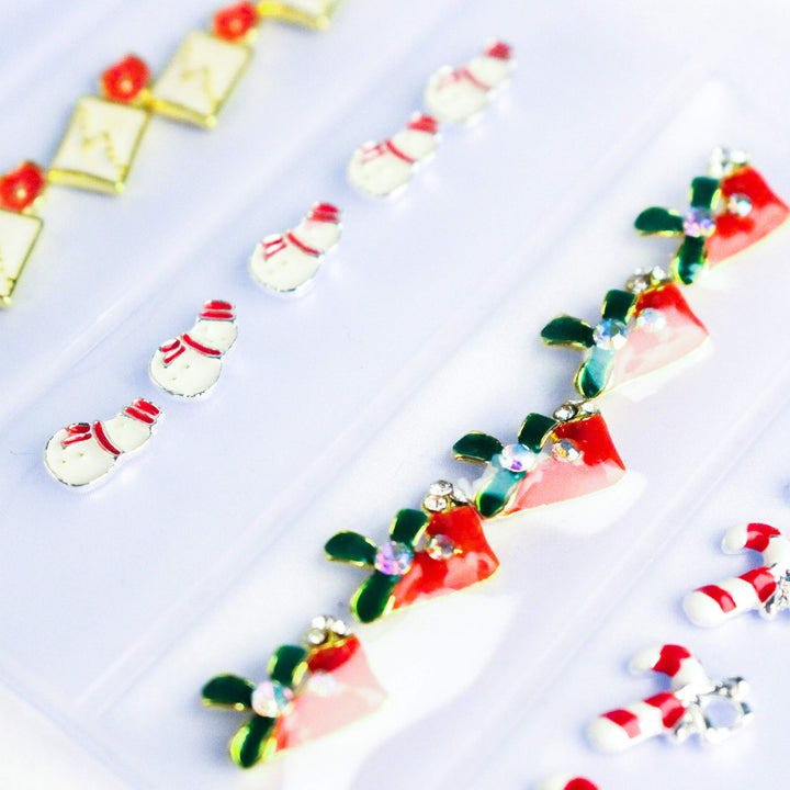 30Pcs 3D Metal Nail Art Alloy Studs And Rhinestone Set 3D Christmas Hat Nail Charm Holiday Pack Nail Rivets Kit Manicure Jewelry Decoration