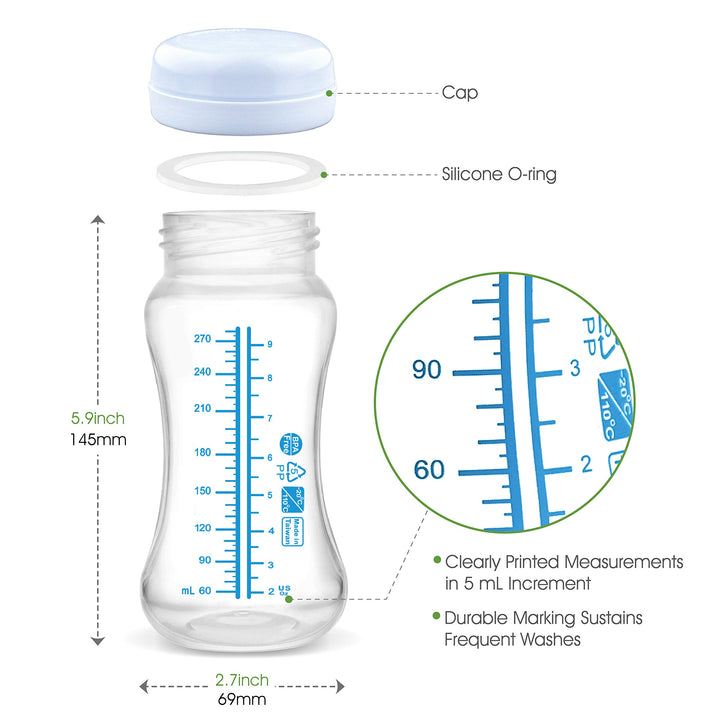 Wide-Mouth Milk Storage Collection Bottle with Travel Cap and Sealing Ring ; Can Replace Spectra S1 S2 Avent Natural Classic Bottles, Motif Luna, Twist Ameda MYA Bottle; 4pc