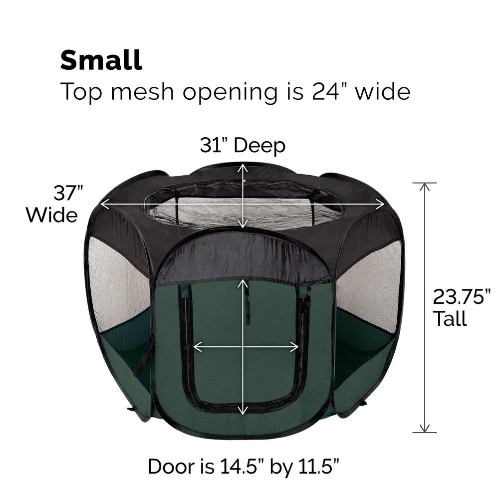 Portable Dog Playpen Cat Tent, Pet playground/kennel foldable indoor outdoor zippered puppy crate - Hunter Green, Small