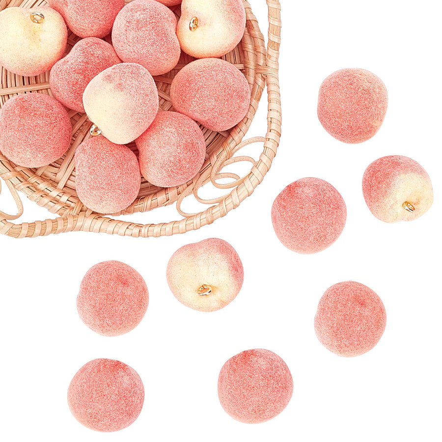 20pcs Peach Charms Pendants Fruit Simulation Pendants Pink Peach Charms with Connector Ring for Summer Style Bracelet Earrings Necklace Jewelry Making Keychain, 23x21x19mm