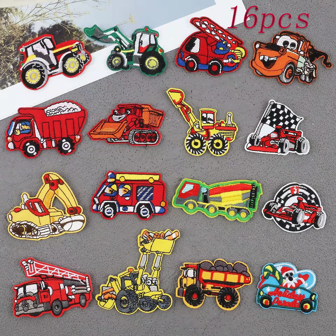 Cute Construction Vehicle Decoration Patches, DIY Car Patch Sets, Embroidery Stickers Sewing/Ironing Patches for Clothing, Jackets, Hat, Jeans, Backpacks-16pcs (Car)