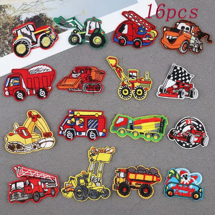 Cute Construction Vehicle Decoration Patches, DIY Car Patch Sets, Embroidery Stickers Sewing/Ironing Patches for Clothing, Jackets, Hat, Jeans, Backpacks-16pcs (Car)