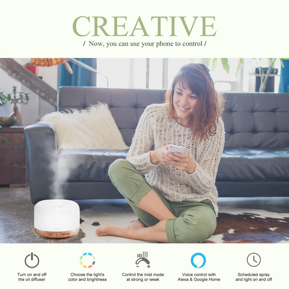 Smart Wi-Fi Essential Oil Diffuser, App and Voice Control Compatible with Alexa, 500ml Aromatherapy Humidifier for Relaxing Atmosphere in Home Office Bedroom Gold