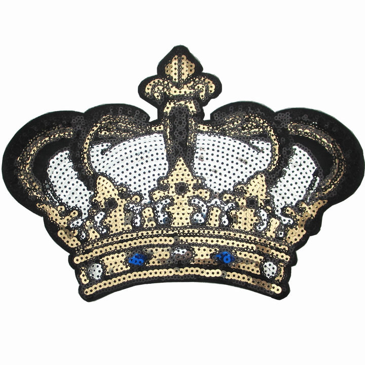Big Crown Embroidered Patch with Sequins Sew on/Iron on Patch Applique Clothes Curtain Sewing Flowers Applique Home Wedding Party Decoration DIY Accessory (Crown)