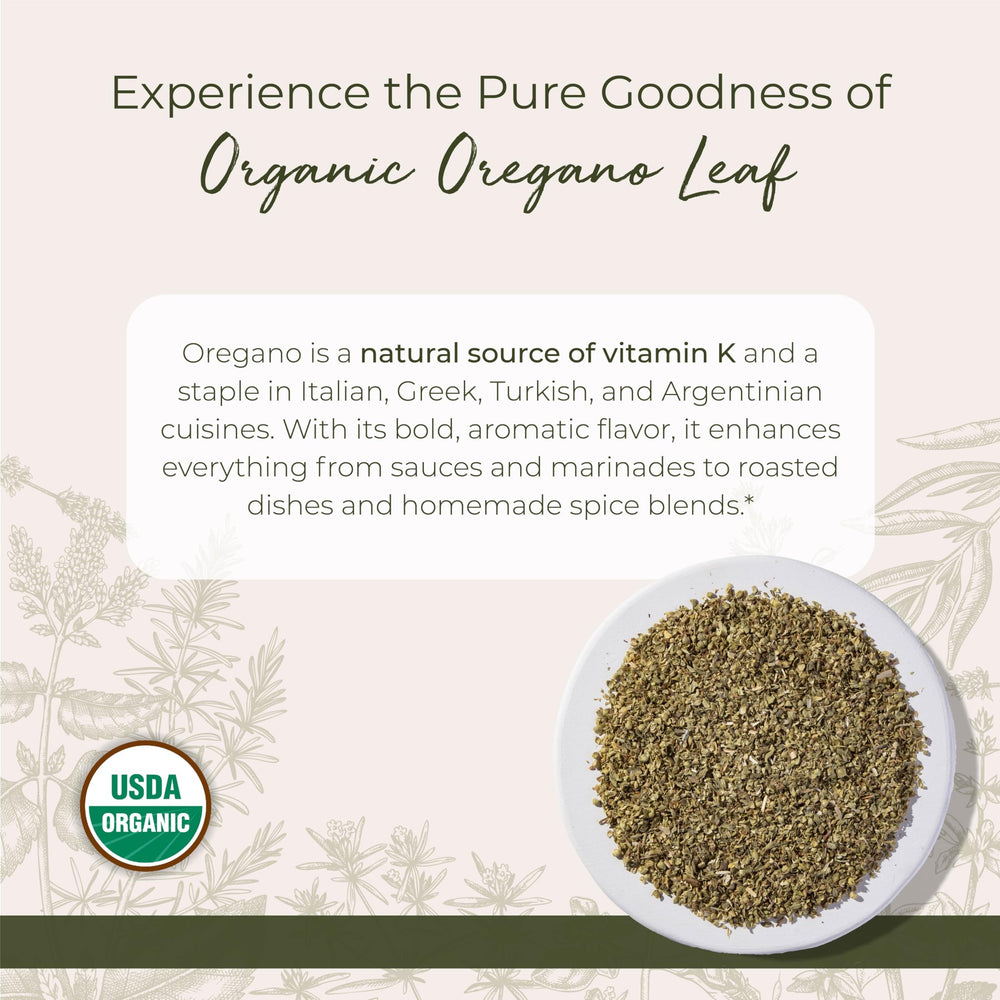 Organic Oregano Dried Leaf - Seasoning Herb for Cooking, Use for Pizza Dishes, Greek, Italian, or Mexican Food, Non-GMO - Bulk 1 lb Bag