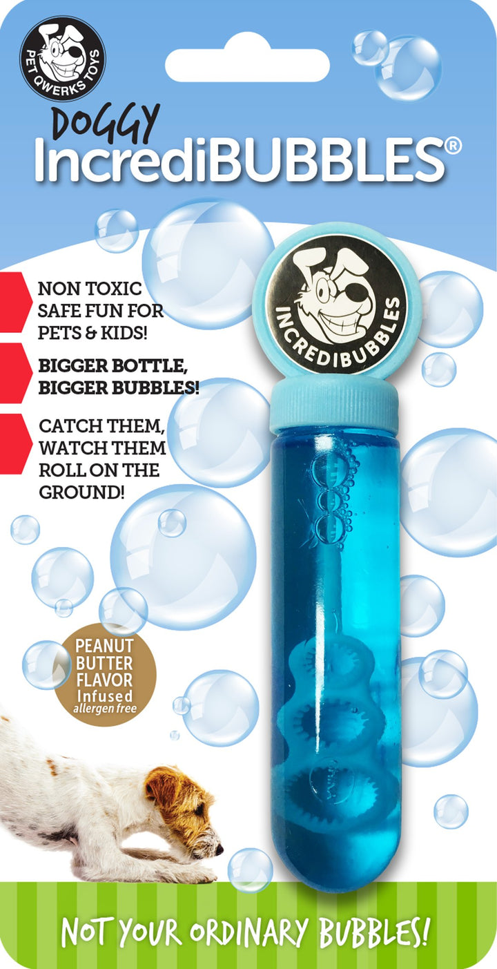 Incredibubbles Interactive Pet Toys - Long Lasting Edible Bubbles for Dogs & Cats - Peanut Butter Flavor - 38 ML, All Breed Sizes