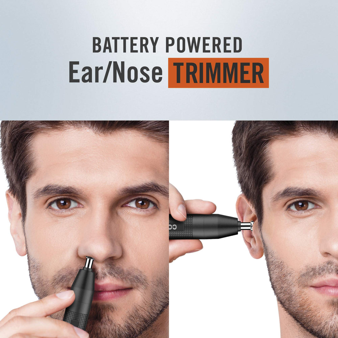 Man Nose Hair Trimmer for Men, For Nose, Ear, and Eyebrows, Patent 360 Bevel Blade for No Pull, No Snag Trimming Experience, Cordless Trimmer 2 piece Set with Detail and Shaver Attachments