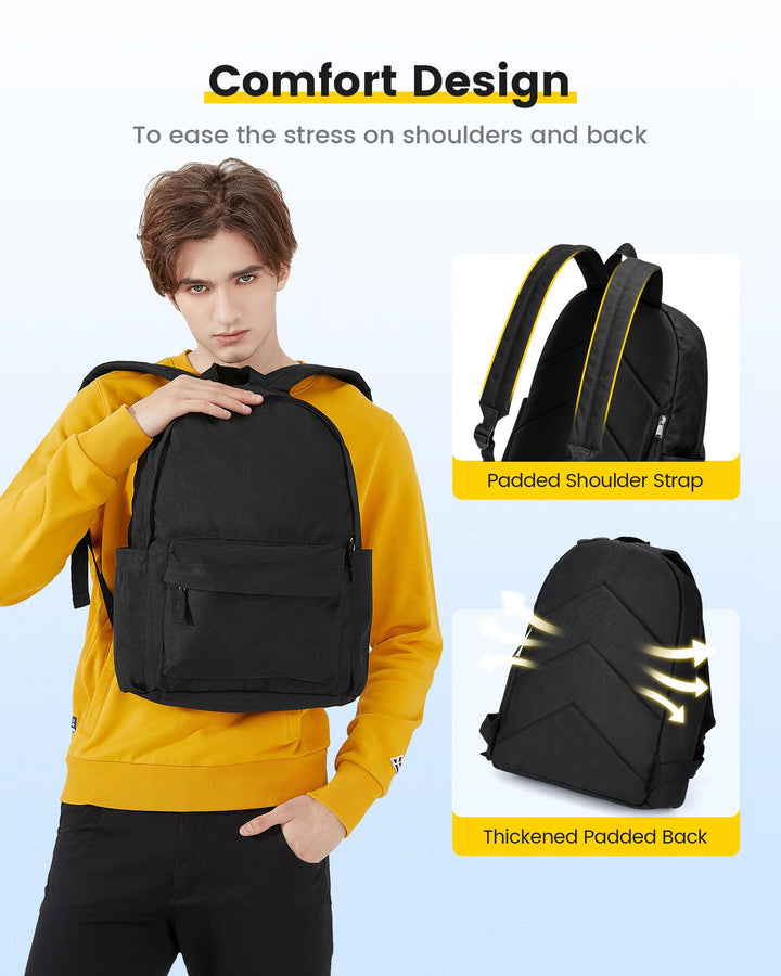 Backpack for Men and Women - Basic Bookbag Casual Daypack Backpacks Lightweight Backpack for College Work Travel - Black
