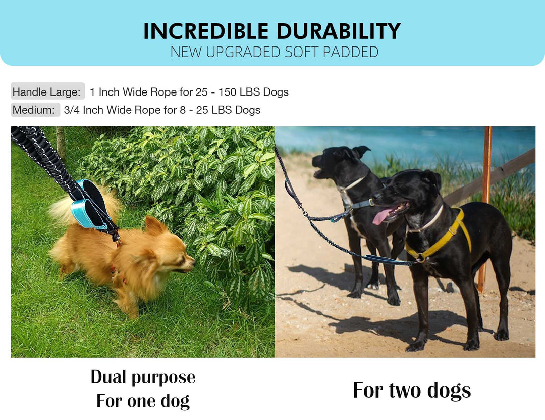 Hands Free Dog Leash, Double Dog Leash, Waist Dog Running Leash for Comfortable Walking Jogging Training Hiking, Long Padded No Tangle 360° Swivel Clasp Adjustable Dual Dog Lead Leashes