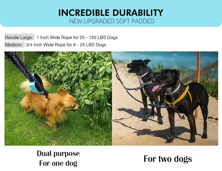 Hands Free Dog Leash, Double Dog Leash, Waist Dog Running Leash for Comfortable Walking Jogging Training Hiking, Long Padded No Tangle 360° Swivel Clasp Adjustable Dual Dog Lead Leashes
