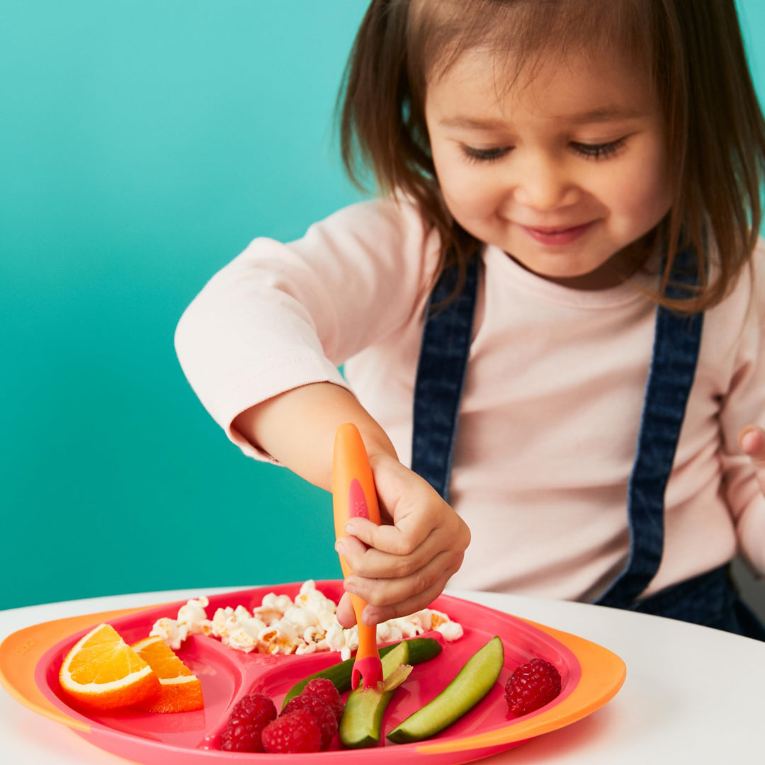 Toddler Cutlery Set: Patented FLORK™ Designed Fork, Spoon & Travel Case, Easy Grip Handles, Dishwasher Safe, BPA Free. (Lemon Sherbet)