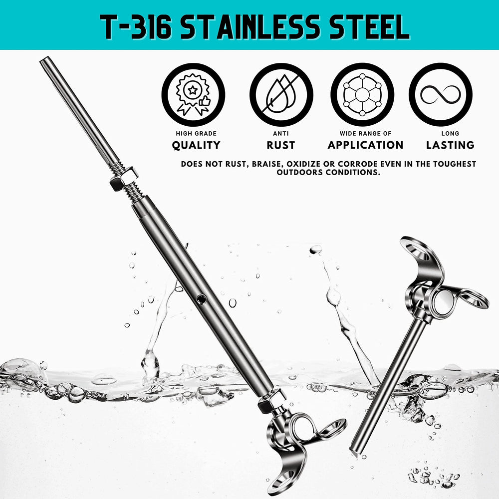 20 Sets T316 Stainless Steel Cable Railing Kit 180° Adjustable Angle Cable Railing Hardware Kit 1/8 Wire Rope for Wood Post, Adjustable Swage Toggle Turnbuckle Tensioner and End Fitting
