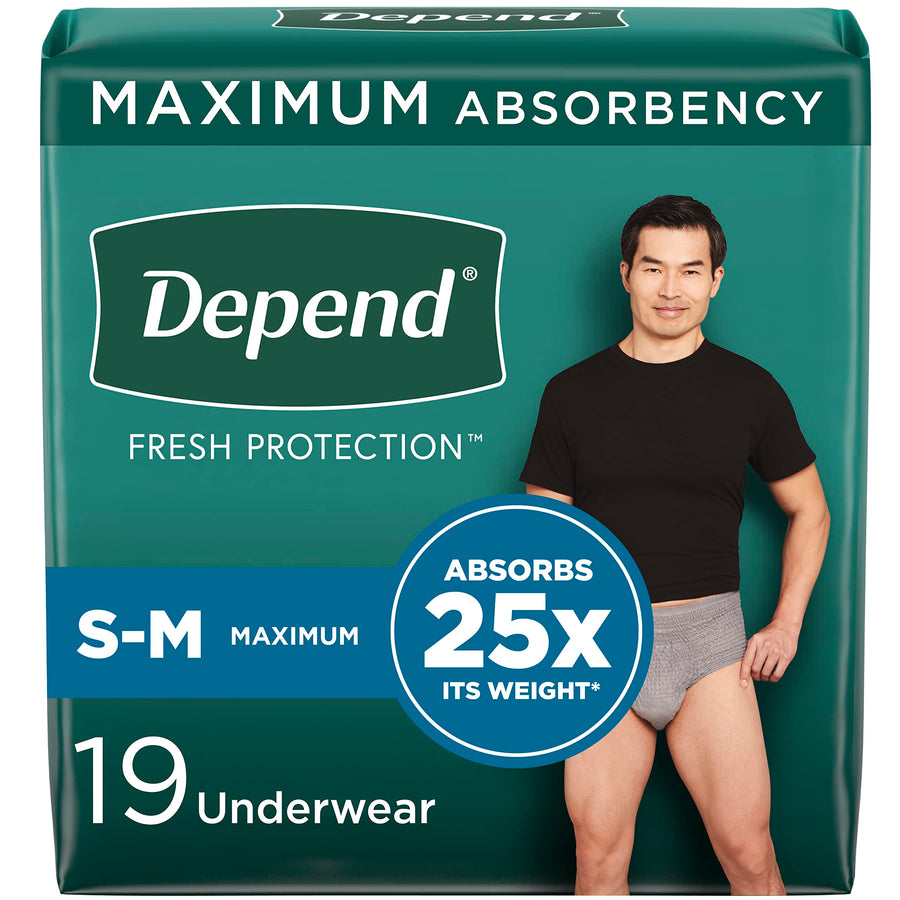 Fit-flex Incontinence Underwear for Men, Maximum Absorbency, S/m, Grey, 38 Count (2 Packs Of 19), Sm/Med, 19 Count