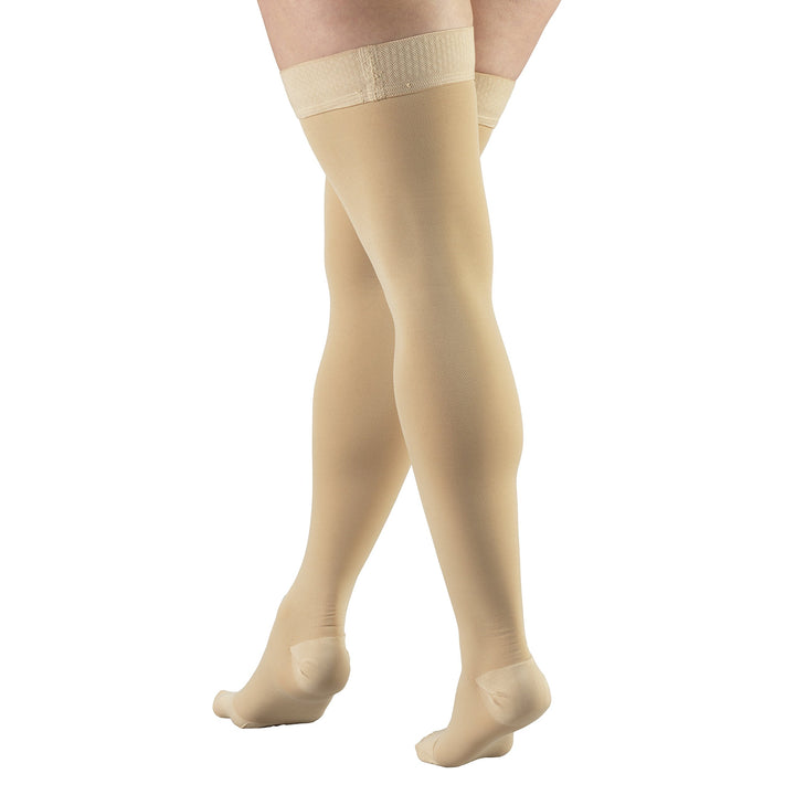 Truform Closed Toe, Thigh High 20-30 mmHg Compression Stockings, Dot Top, Beige, Large