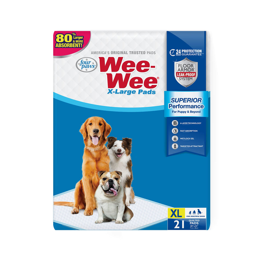 Wee-Wee Superior Performance Unscented Extra-Large Pee Pads for Dogs & Puppies, Quilted Leak-Proof Dog Housebreaking Potty Training Floor Protection, 28 x 34, 21 Count