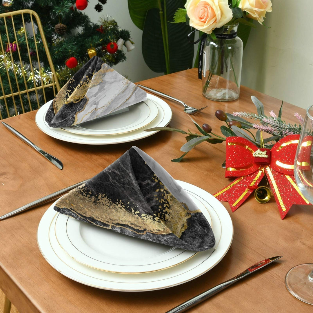 Kitchen Cloth Napkins Set of 6, Gold Black Marble Soft Durable Polyester Dinner Table Napkins for Home Holiday Party Wedding 20 x 20 Inch Multicolor