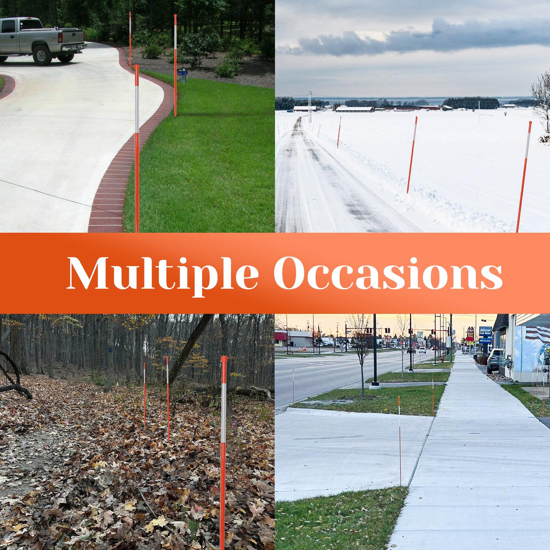 20 Pack Driveway Markers with Reflective Tape 60 inch Fiberglass Snow Stakes