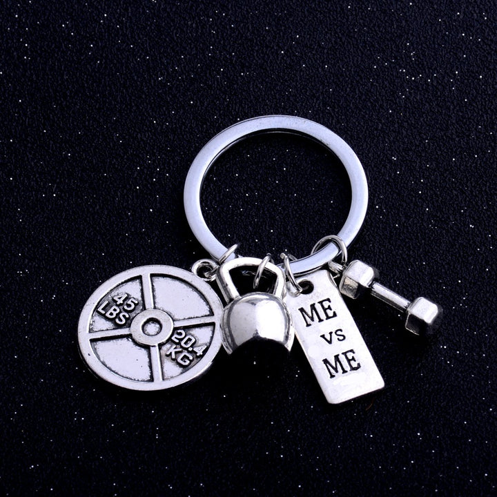 Encouragement Workout Gifts for Women Men Barbell Dumbell Kettlebell Sports Charms Me VS Me Keychain
