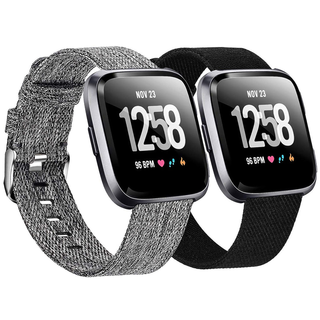 2 Pack Bands Compatible with Fitbit Versa / Fitbit Versa 2 / Fitbit Versa Lite for Women Men, Breathable Woven Fabric Strap, Adjustable Replacement Wristband for Fitbit Versa Smart Watch