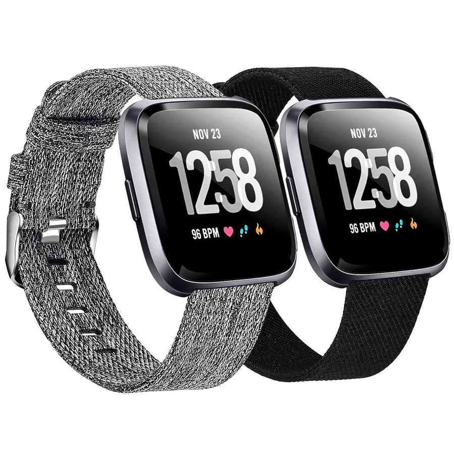 2 Pack Bands Compatible with Fitbit Versa / Fitbit Versa 2 / Fitbit Versa Lite for Women Men, Breathable Woven Fabric Strap, Adjustable Replacement Wristband for Fitbit Versa Smart Watch